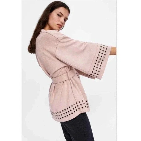 NWT Zara Basic Faux Suede Light Blush Pink Oversized Kimono Jacket M - Picture 3 of 9